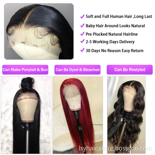Straight Human Hair Wig 100% Hand Tied Can Be Bleached High Ponytail Glueless Pre Plucked with Baby Hair Wholesale Full Lace